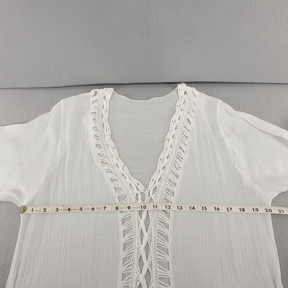 White Swim Cover Up Dress Crochet Lace V-Neck White Midi 0XL - Picture 6 of 9